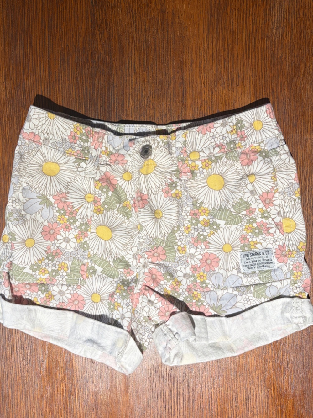 Levi's Girls Floral Daisy Shorts - White with Yellow & Pink Accents